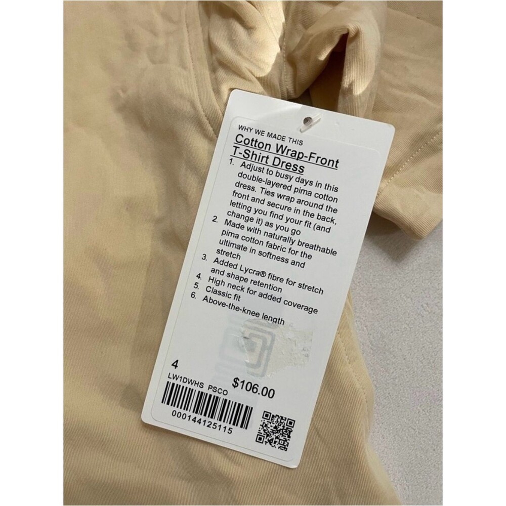 NWT Lululemon Cotton Wrap-Front T-Shirt Dress Prosecco Size 4 Pima Cotton Tie Wa - Picture 4 of 4